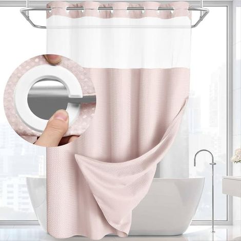 Filiyano-Rideau de douche double couche sans crochets – 180×190 cm – motif nid d'abeille – avec doublure intérieure – voilage semi-transparent (1/5)