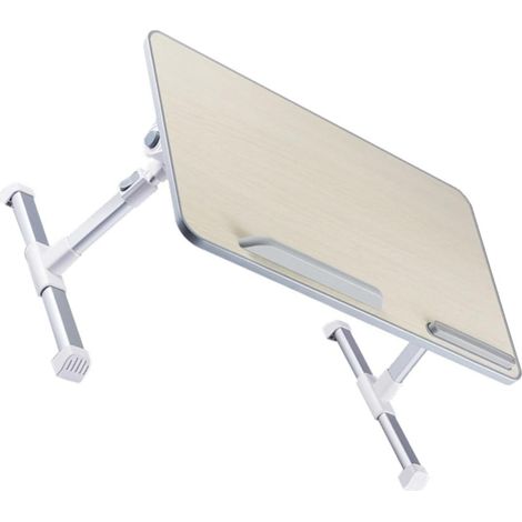 Bureau Pliant en Bois Beige pour Ordinateur Portable Table D’étude Réglable et Compacte Bureau Multifonction pour Lit à Domicile Stable et Portable pour Étudiants et Télétravail (1/5)