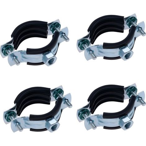 Colliers de serrage pour tuyaux de 25 à 30 mm, revêtement en caoutchouc noir, support en deux parties avec trous de fixation murale M8, support de tuyau, anneaux de suspension fendus (4 pièces) (1/4)