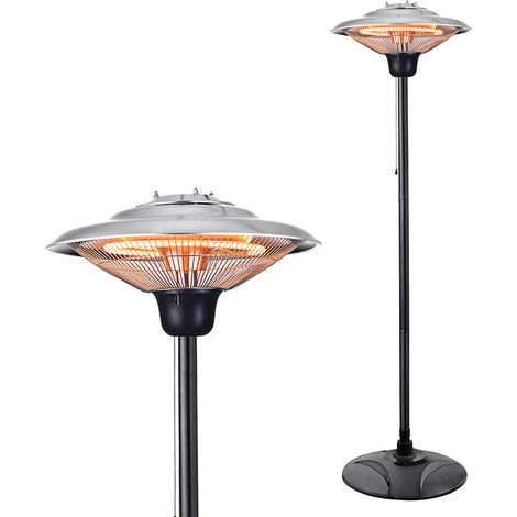 Litecraft Patio Heater 1500 Watt Outdoor Floor Standing Garden Fitting - Silver