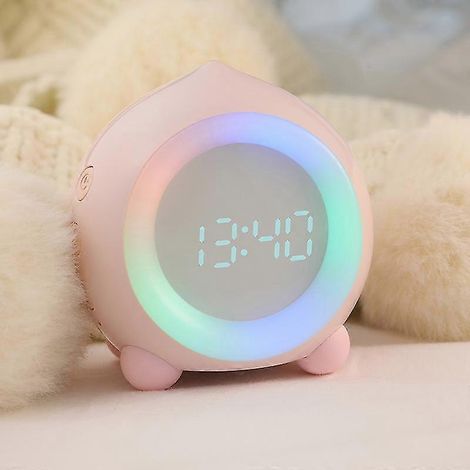 Réveil pour enfants avec veilleuse LED, volume réglable, fonction snooze, rechargeable par USB, rose. (1/5)