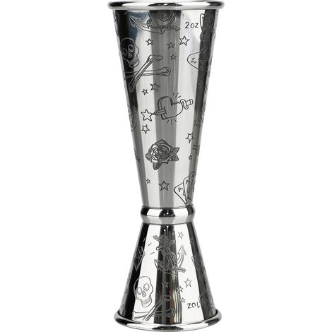 Tasse à mesurer pour cocktail, tasse à mesurer pour cocktail à double paroi en acier inoxydable de style japonais de 1/2 once, avec motif gravé, graduation intérieure, tasse à mesurer de couleur argen
