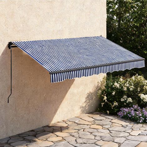 Store banne déroulable bleu et blanc 4 x 3 m avec manivelle (1/5)