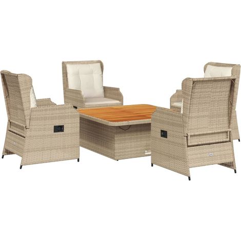 5-tlg. Garten-Lounge-Set mit Kissen Beige Poly Rattan vidaXL (1/5)