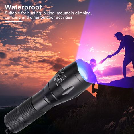 RGBW 4-Farben-LED-Taschenlampe in 1, teleskopierbar und zoombar, wasserdicht, ideal für Camping und Outdoor-Aktivitäten (schwarz).