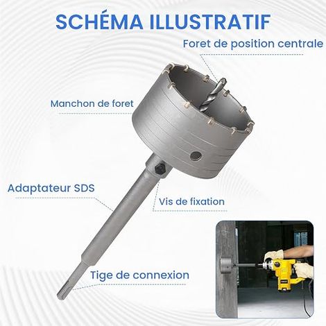 EXLECO 100 mm Concrete Hole Saw with 220 mm SDS Plus Extension and Centering Drill, Concrete Core Drill, Multi-Material Concrete Hole Saw for Masonry Stones, Cement, Brick (1/3)