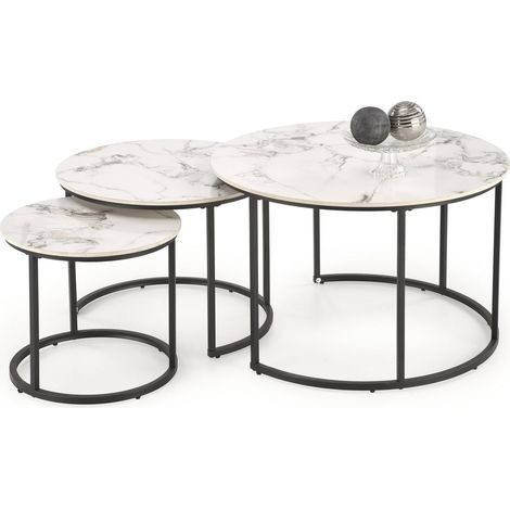 Ensemble de 3 tables basses gigognes aspect marbre blanc Foxy (1/5)