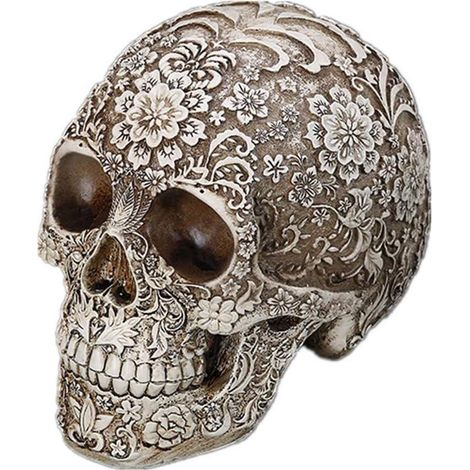 Crâne humain sculpté en résine, ornement médical, décoration florale, cadeau pour Halloween ou la fête des fantômes (1/5)