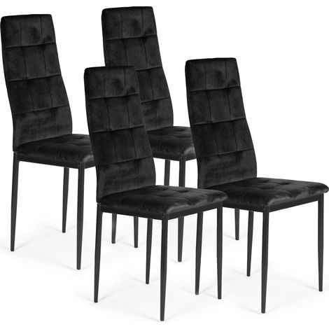 Set of 4 Chairs Black Velour Chair for Dining Room and Living Room ModernHome