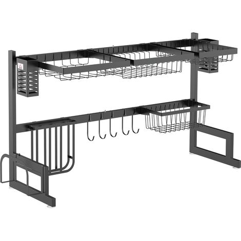 Escurreplatos de 2 niveles portacuchillos portatabla 93 x 30 x 52.5 cm ahorra espacio diseño práctico de acero negro 210001033 (1/5)