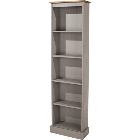5 Tier Grey Solid Pine Bookcase Tall Narrow Display Shelving Storage Furniture (1/4)