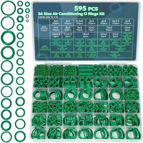 Kit de 595 joints toriques pour climatisation, 36 tailles de joints toriques en caoutchouc, adapté à la réparation des tuyaux de compresseur de climatisation automobile. (1/4)