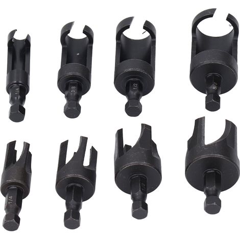 Ensemble 8 mèches à bois acier carbone queue hexagonale, forets droits et coniques pour bouchons 6,35mm 9,5mm 12,7mm 15,9mm noir (1/5)