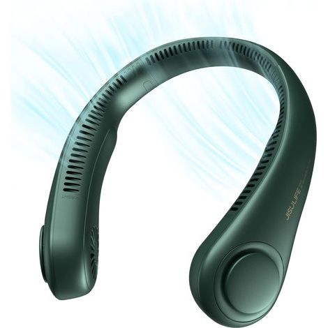 Ventilatore da collo portatile senza pale per un utilizzo a mani libere, alimentato da una batteria da 4000 mAh, connessione USB, 3 velocità - Verde scuro (1/5)