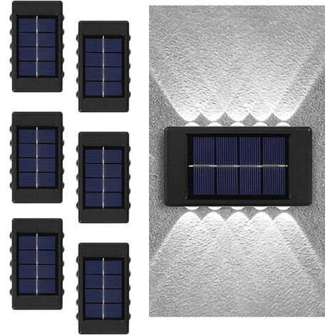 6PCS Projecteur Solaire Double Face,Lampes Solaires Murales - 10 LED, Lumière Blanche, IP65, pour Porte d'Entrée/Allée Jardin (1/5)