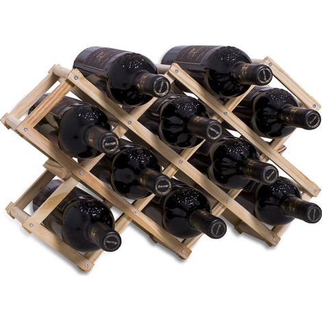 Stackable Wooden Wine Rack for 10 Bottles 45X12.5X31CM, Rhomboid Wood Shelf, 3-Tier Handmade Wine Rack, Wine Holder for Bar Counter, Living Room, Kitchen (1/5)