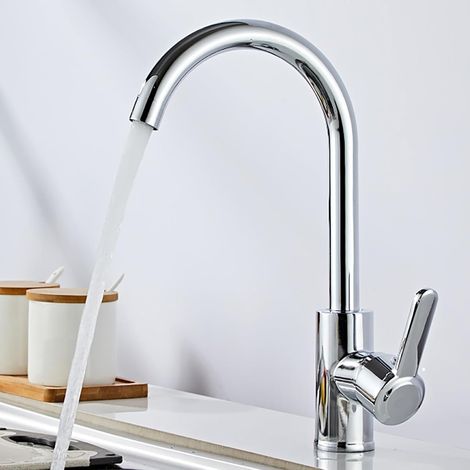 robinet de cuisine amovible, robinet de cuisine pivotant à 360°, mitigeur de cuisine en acier inoxydable à 3 modes, robinet haute pression pour évier de cuisine (chrome - grande tête)