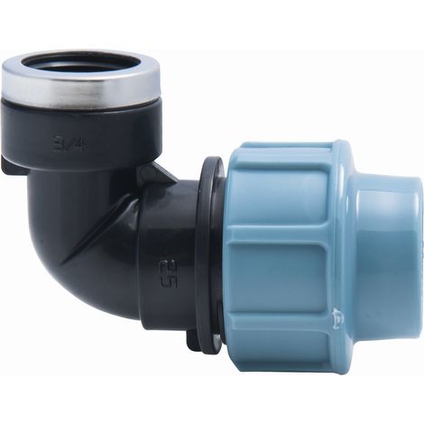 Jardibric – Raccord coudé 16b 3-4f d25 – Polypropylène noir/bleu – Raccord PE pour installations plomberie – Connexion durable et fiable