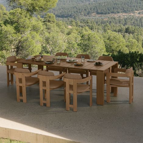 Set de table rectangulaire 220 x 100 cm Kandroa et 8 chaises de jardin en bois d'acacia et rotin synthétique Ginara SKLUM