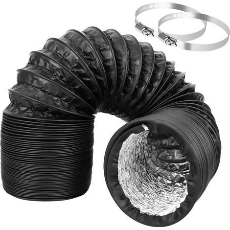 Tuyau d'évacuation d'air - Diamètre : 100 mm - 3 m - Flexible - En aluminium PVC - Avec 2 colliers de serrage en acier inoxydable - Pour climatisation, hotte d'extraction, sèche-linge (noir) (1/5)