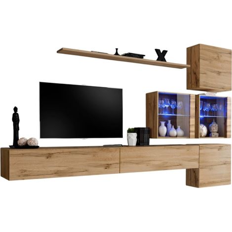 Ensemble meubles salon SWITCH XIX design, coloris chêne Wotan.
