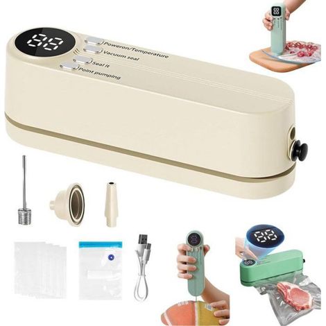 Scelleuse Sous Vide Sans Fil - 60 kPa - 3 En 1 (Vide / Scellage / Gonflage) - Portable Rechargeable - Pour Conservation Aliments - 1 Pièce (1/5)