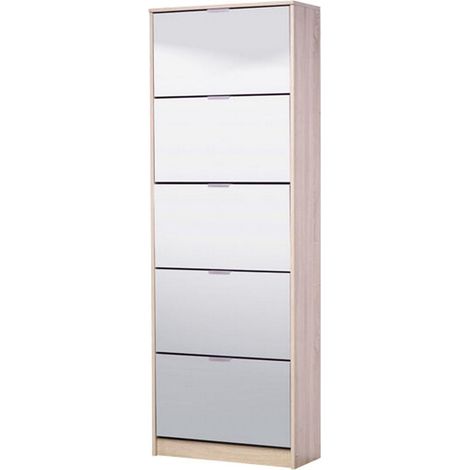 Scarpiera Dentro, Mobile Portascarpe 10 Ripiani, 10 Vani, 5 Ante, 67x28x191.5h cm Marrone Rovere