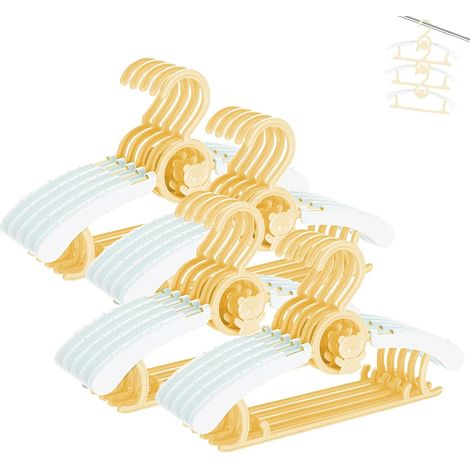 Kleiderbügel für Kinderkleidung (28–37 cm), 20 Stück, verstellbar, robust, rutschfest, mit bärenförmigen Haken, stapelbar und platzsparend, für Babyhosen und -röcke, Gelb (1/5)