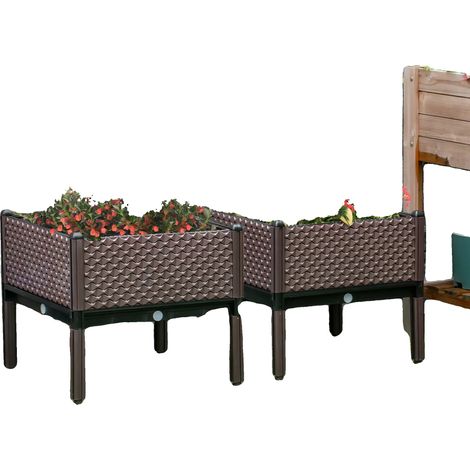 Macetas de exterior, material PP reforzado, dimensiones 50 x 50 x 46,5 cm, diseño elevado, sistema de autorriego, orificios de drenaje. (1/5)