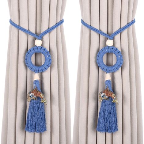 Embrasses de rideaux en corde tressée à la main, drapé à- bleu