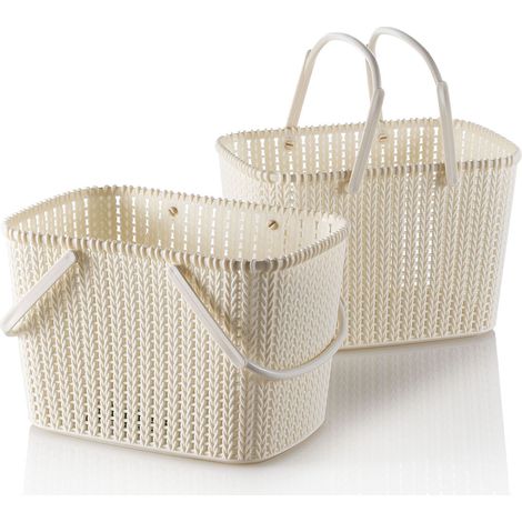 Set 2 cestini portaoggetti con manico MANDY beige in polipropilene (1/3)