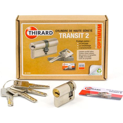 Thirard – Cylindre de serrure sécurité nickelé 30 x 10 mm – Protection anti-snapping, anti-perçage – 4 clés réversibles – Niveau 8 (1/3)