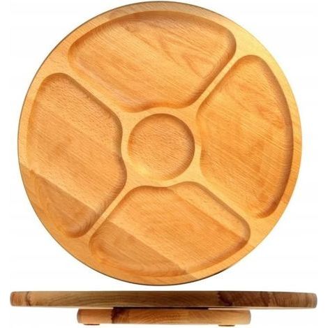 20cm Plateau Rotatif Plateau Divisé Rond Circulaire Pivotant En Bois Servant Snack (1/4)