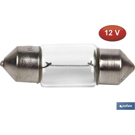 Lámpara plafonier C10W 12V Ø11x31mm para coche, moto y tractor, cristal transparente