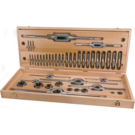 RUKO jeu de tarauds et filières HSS UNC 44 pièces dans un coffret en bois - 245072 (1/5)