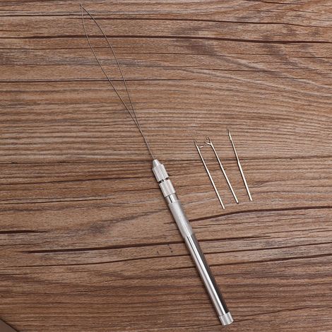 Lot de 10 aiguilles à enfiler micro-perles pour extension de cheveux, avec boucle de tirage et manche en aluminium, outil de tressage facile. (1/5)
