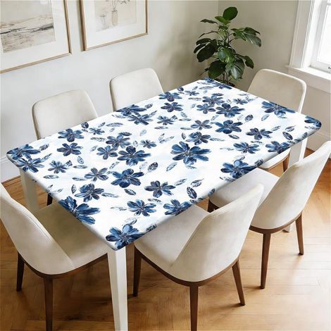 Abwaschbare Tischdecke mit Gummizug 120x80cm, wasserdicht, rechteckig, Blumenmuster