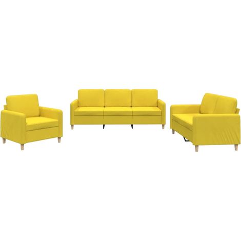 Maison Exclusive - Set di Divani 3 pz con Cuscini Giallo Chiaro in Tessuto (1/5)