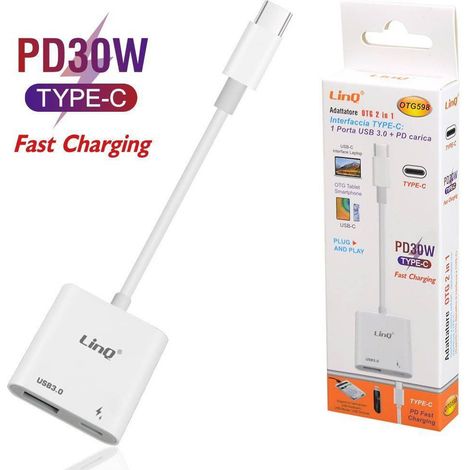 Trade Shop - 2-in-1-OTG-Adapter Typ-C-Schnittstelle auf USB 3.0-Anschluss + Typ-C PD 30 W OTG598 -
