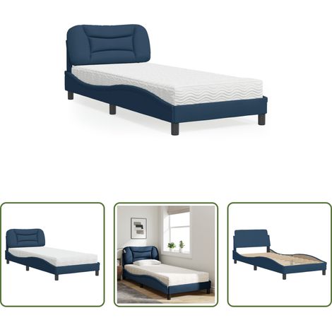 Matelas en mousse - Lit avec matelas Hvar bleu 90x200 cm tissu (1/5)