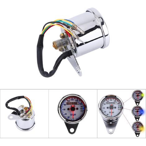Compteur kilométrique universel 12 V pour moto, rétroéclairage LED, signal lumineux (argenté) (1/5)