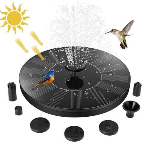 Fontaine solaire extérieure de jardin - Pompe 1,5W, 7 buses, jet 30–50 cm, noire (1/5)