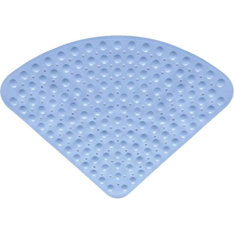 Tapis de douche d'angle antidérapant, 54 x 54 cm, pour douches intérieures, avec ventouse, en forme d'éventail, bleu clair (1/4)