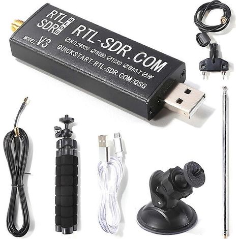 Récepteur logiciel multifonction RTL-SDR V3 R820T2 TCXO à ondes ultracourtes large bande (SDR), noir, ensemble complet (1/5)