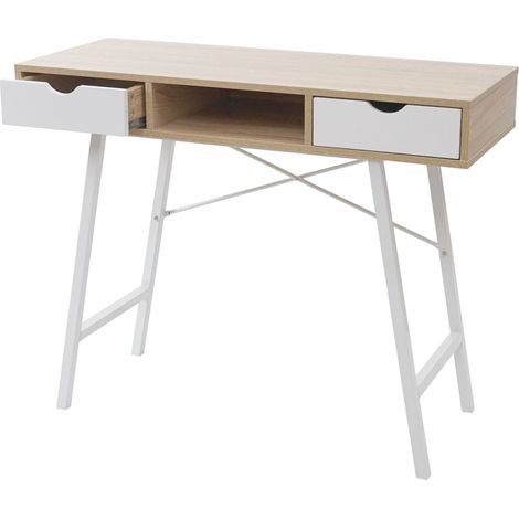 Table d'appoint bureau console avec tiroirs 100x40 cm blanc brun naturel design scandinave 040005053