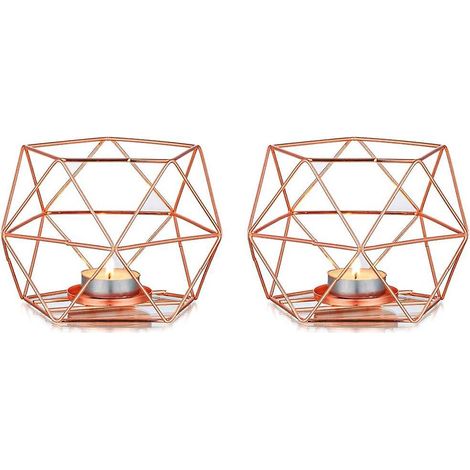 Porte-bougies chauffe-plat - Lot de 2 supports géométriques or rose pour bougies chauffe-plat, centres de table de mariage, anniversaires, fêtes et salons. (1/5)