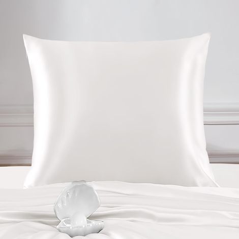 Taie d'oreiller en soie 22 momme - Taie d'oreiller 100% soie pour oreiller de canapé, poussette - Anti-acariens avec fermeture éclair - Blanc 80 x 80 cm (1/3)