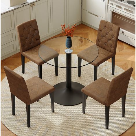 Set tavolo sedie vetro 1+4 marrone nero OKMYHOME (1/5)