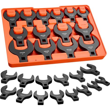 Jeu 14 Clés à Patte d'Oie Entraînement 1/2'' SAE 1-1/16'' à 2", Clé à Fourche en Acier Allié 40Cr, Plateau de Rangement, Double Marquage sur Clés et Plateau, pour Entretien et Réparation Auto (1/5)