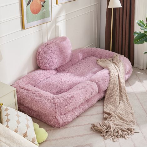 Sofá de suelo plegable (102x89x88 cm), respaldo ajustable en 5 niveles, convertible en cama, poliéster rosa (1/5)